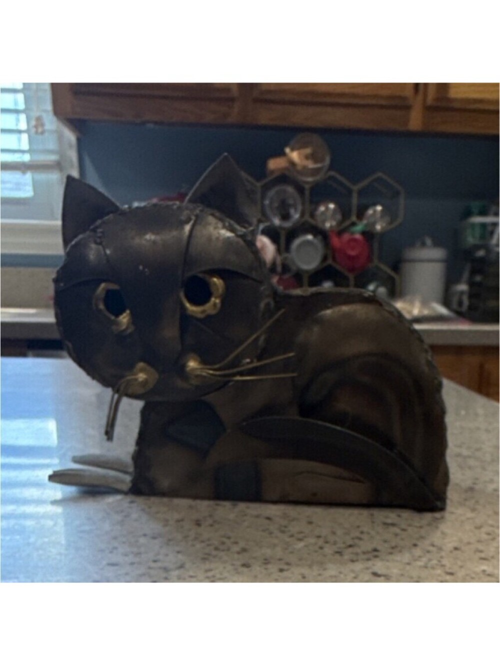 Metal Black Cat Figurine Sculpture Decorative Cat Statue Home Decor Accent
